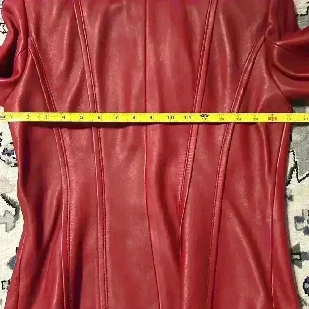 Jones New York Red genuine  Leather Blazer/Jacket coat fitted size small - Picture 11 of 12